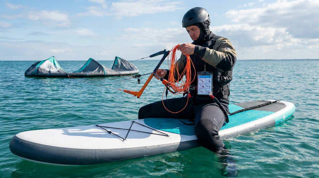 Self-rescue while kitesurfing