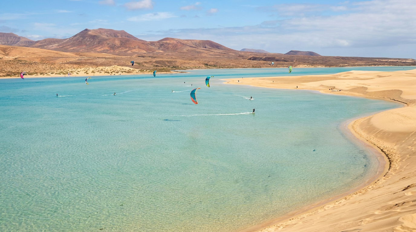 Fuerteventura , Sotavento lagoon and trade wind