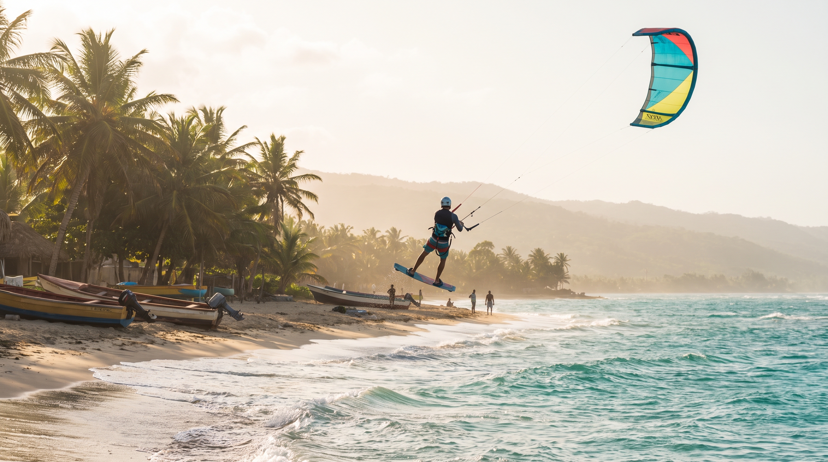Kitesurfing on the warm south coast of Jamaica in the Caribbean