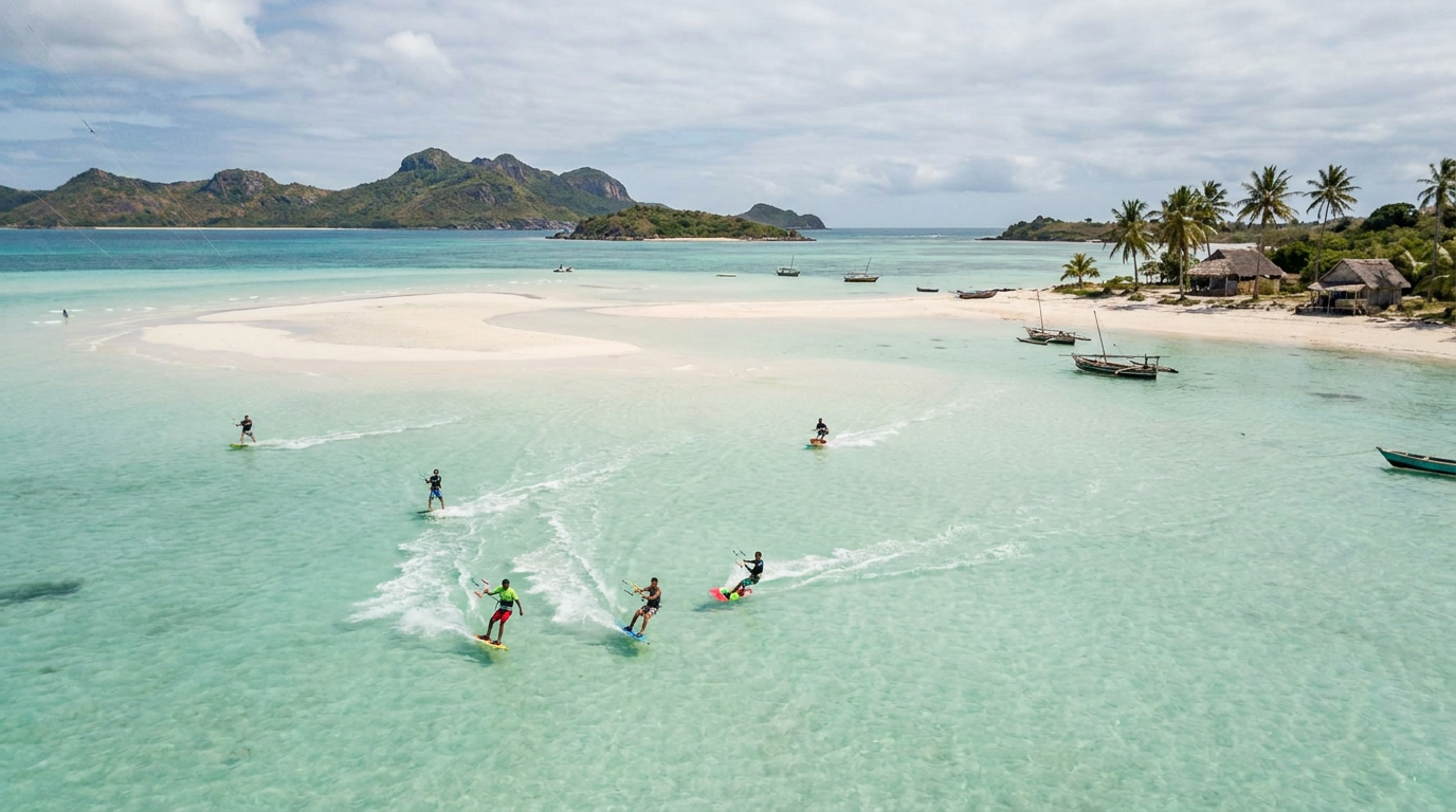 Turquoise flat water and sandbanks at the Emerald Sea in northern Madagascar