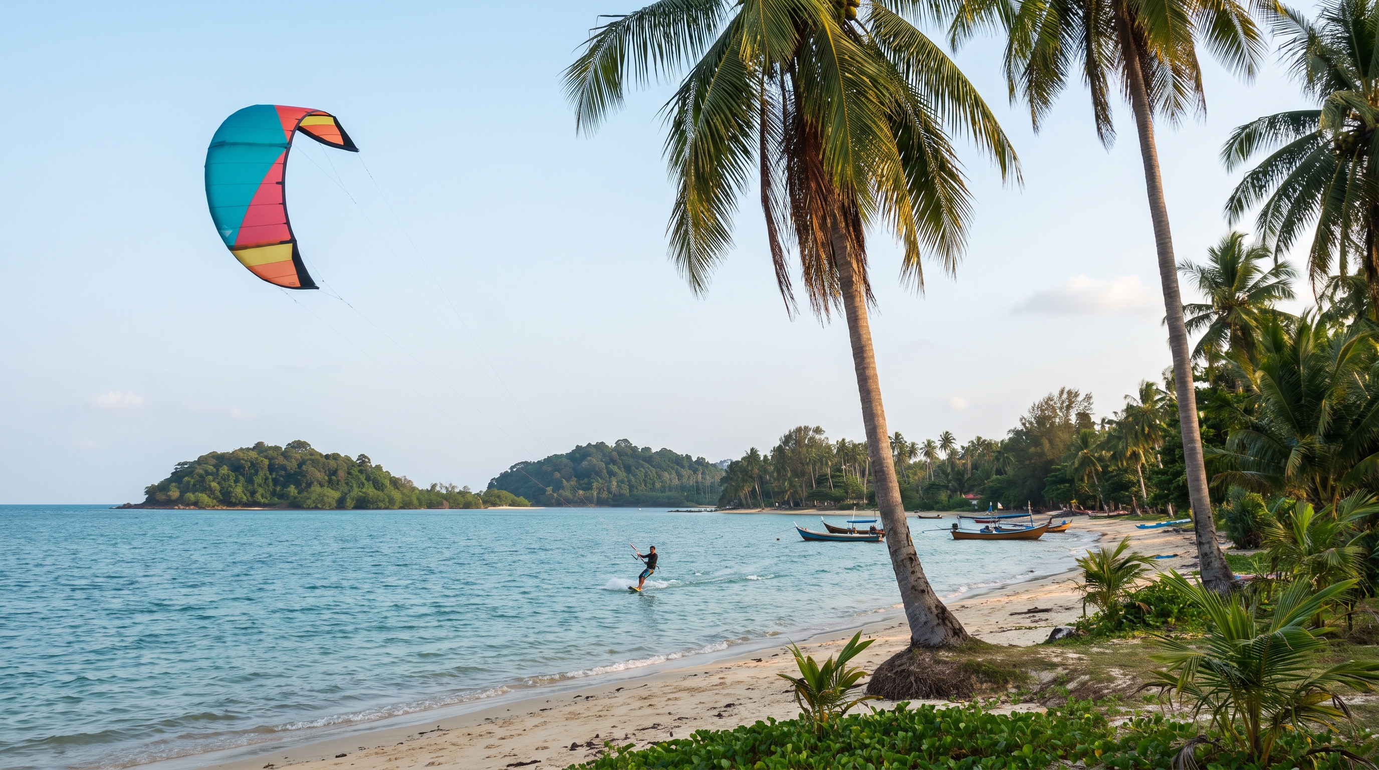 Kitesurfing in Malaysia , calm tropical spot along coast and islands