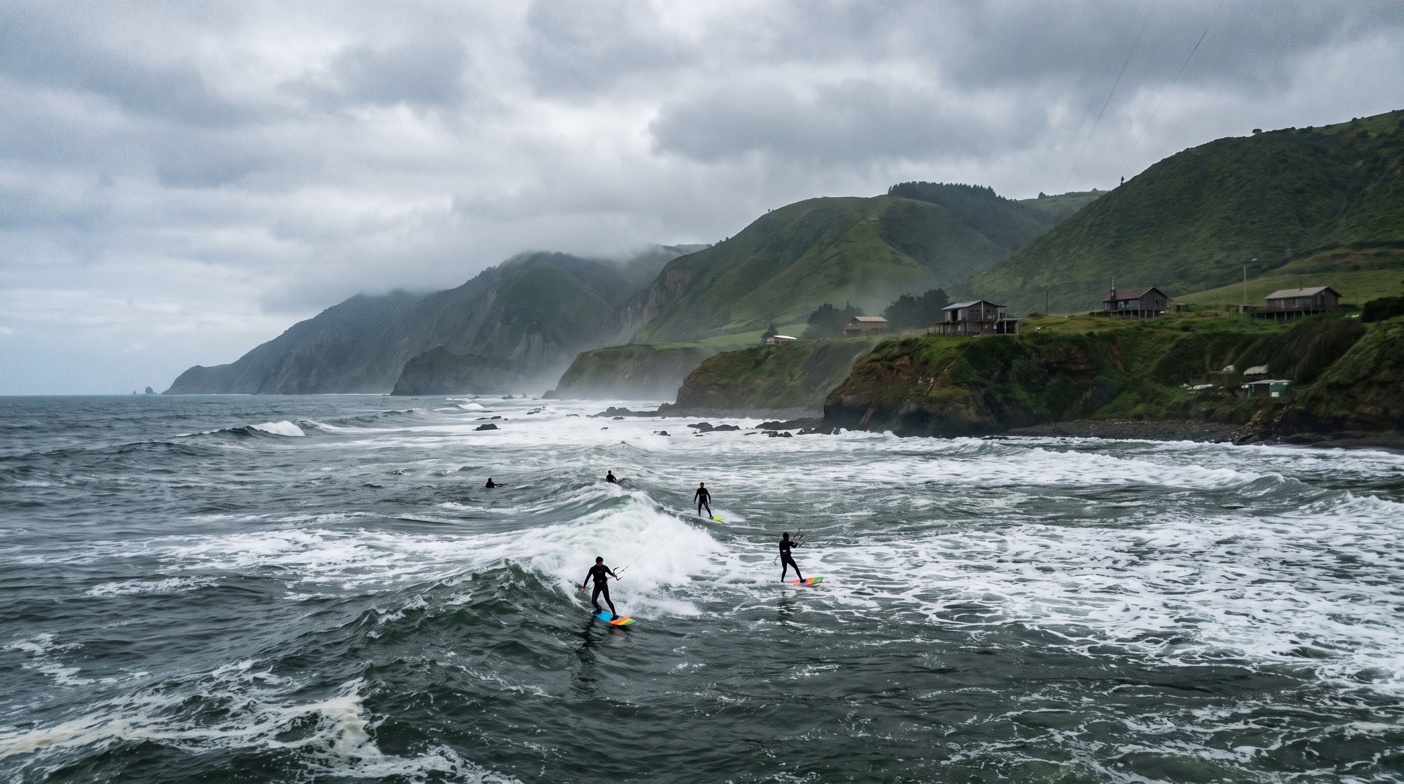 Strong wind and waves on the cool Pacific at Matanzas in Chile