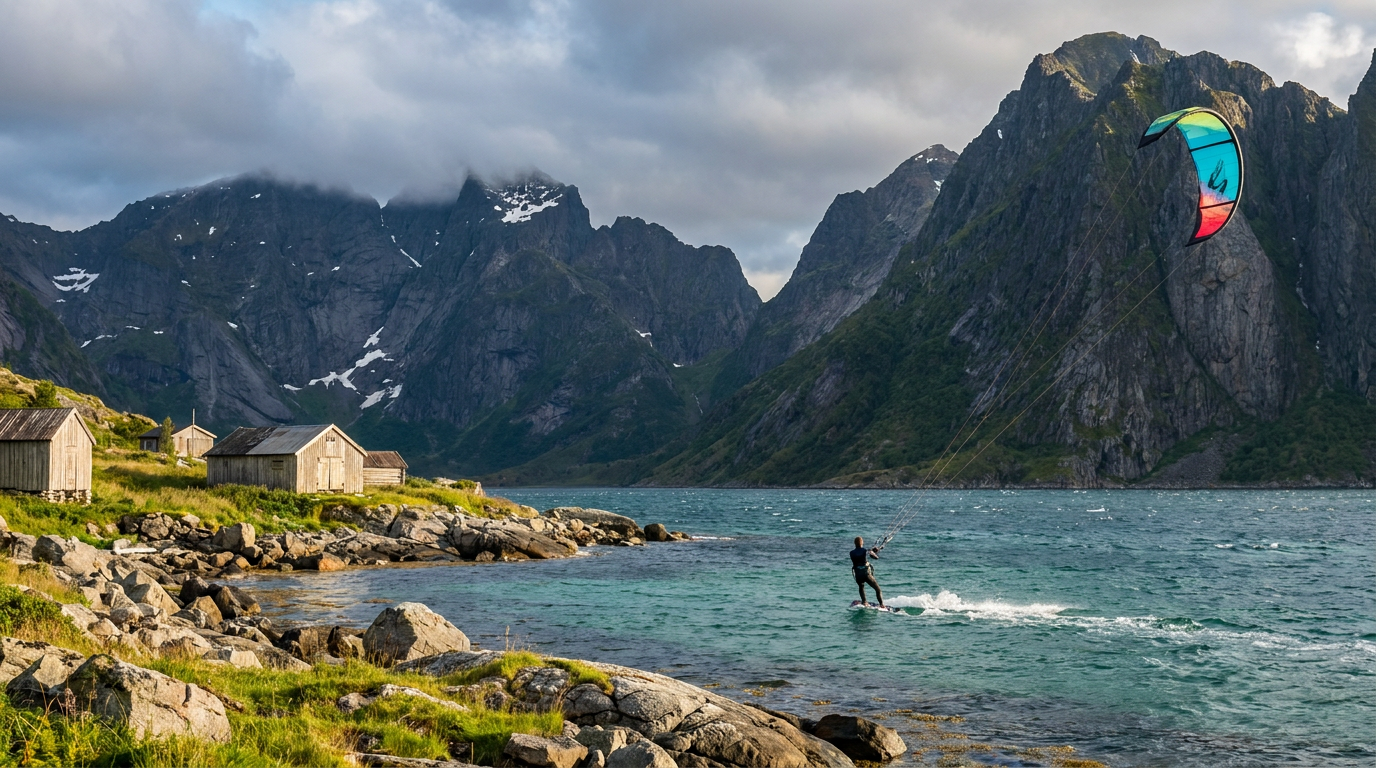 Dramatic fjord and coastal scenery in Norway with strong wind and cold clear water