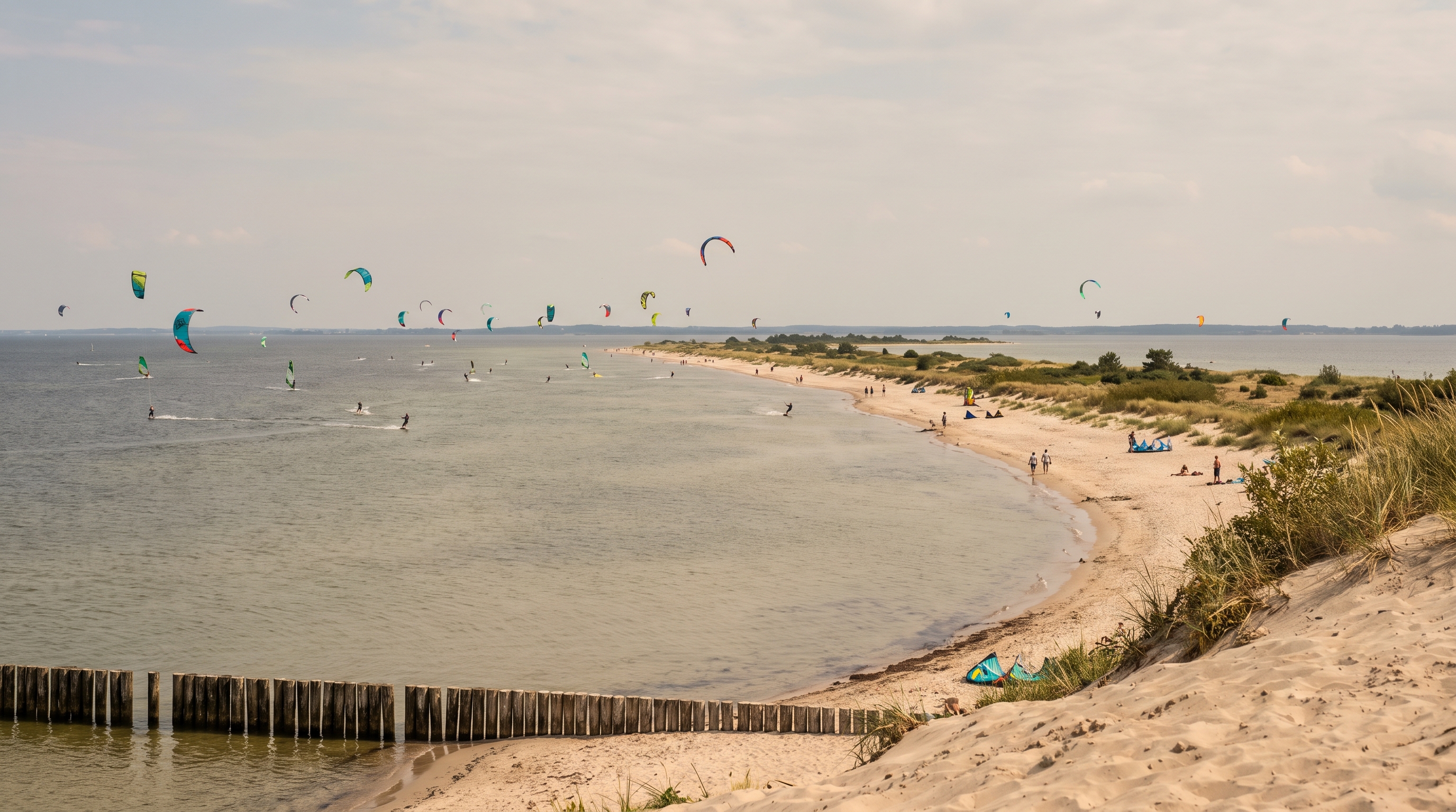 Kitesurfing at the Hel Peninsula near Chalupy in Poland