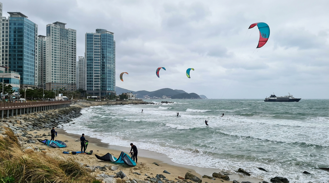Kitesurfing on South Korea's modern west coast near Anmyeon