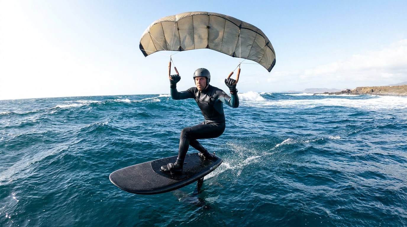 Rider con una Parawing sobre el hidrofoil